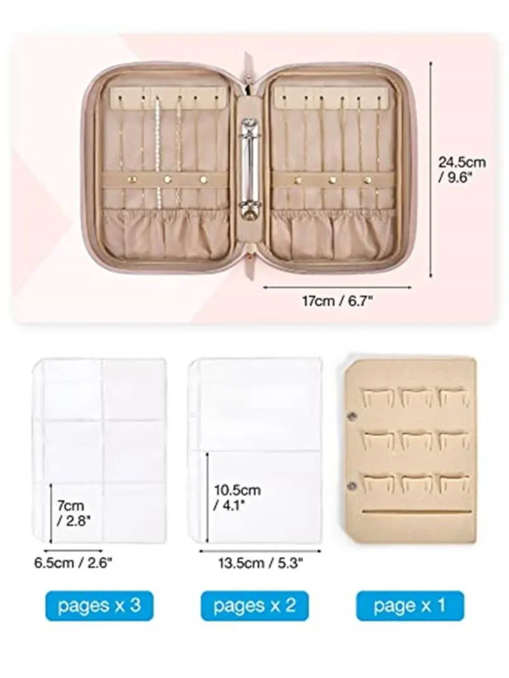 Travel Jewelry Organizer Case Clear Ring Binder Necklace Earring Storage